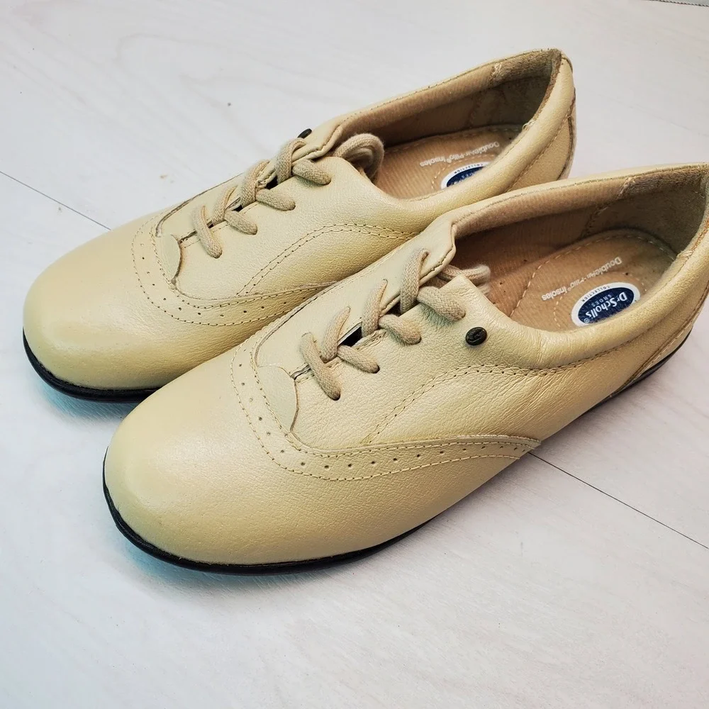 Dr Scholls Womens Shoes Cream Leather Lace Up Comfort Loafers‎ Size 6.5M E6Y 2K